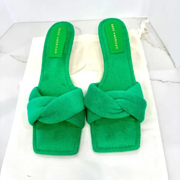 Good American Emerald Green Terry Cloth Kitten Heels - Size 10 - New in Box - Picture 4 of 11